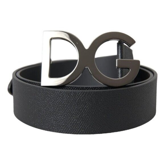NEW Dolce&Gabbana Black Leather Silver Logo Metal Buckle Belt 110 cm 42 Inches